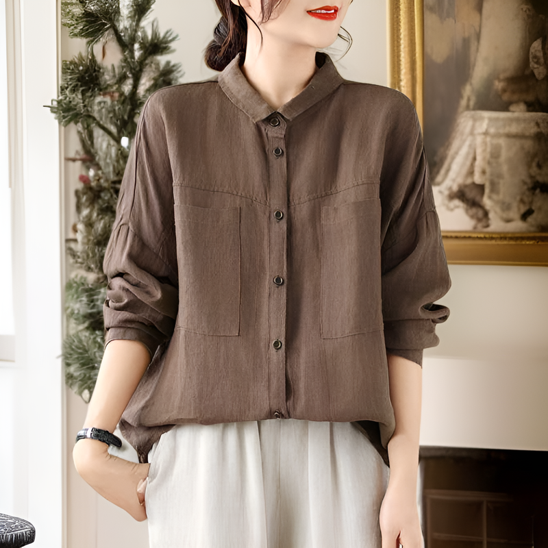 ゆったり大きいサイズ・綿麻長袖カーディガン・無地・文芸シャツ