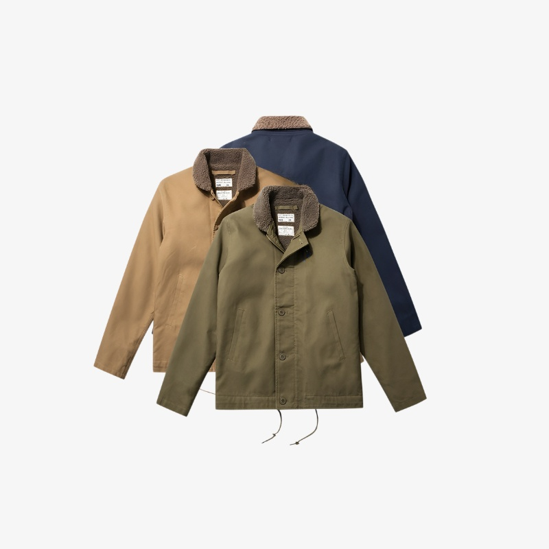 ネイビーレタープリントN-1ジャケット、空母甲板員服、デッキジャケット、ラムウールコットンコート