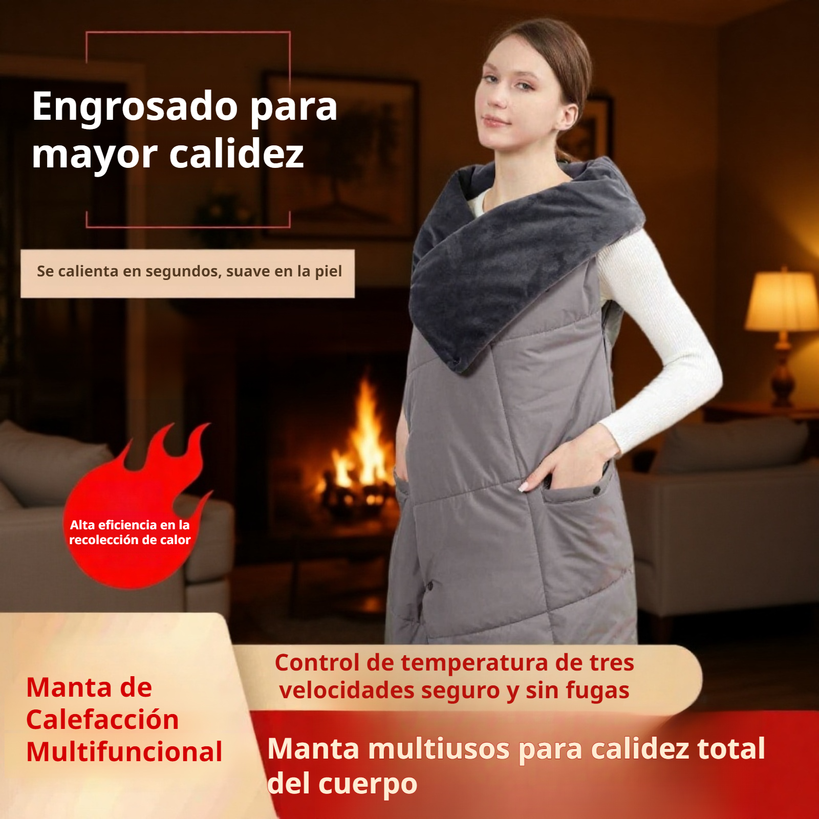 Chaleco Manta Calefactable con Forro Acolchado, Manta de Calor Portátil