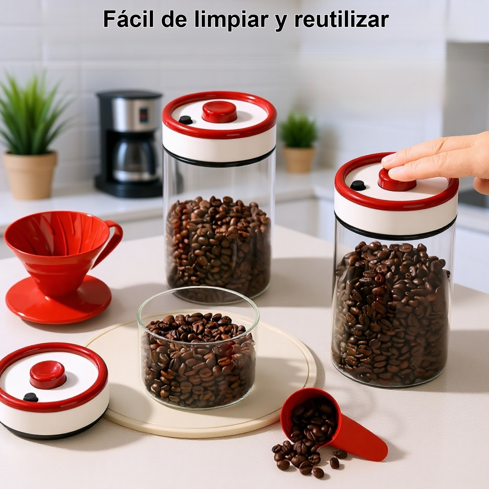 Recipiente hermético para granos de café en acero inoxidable