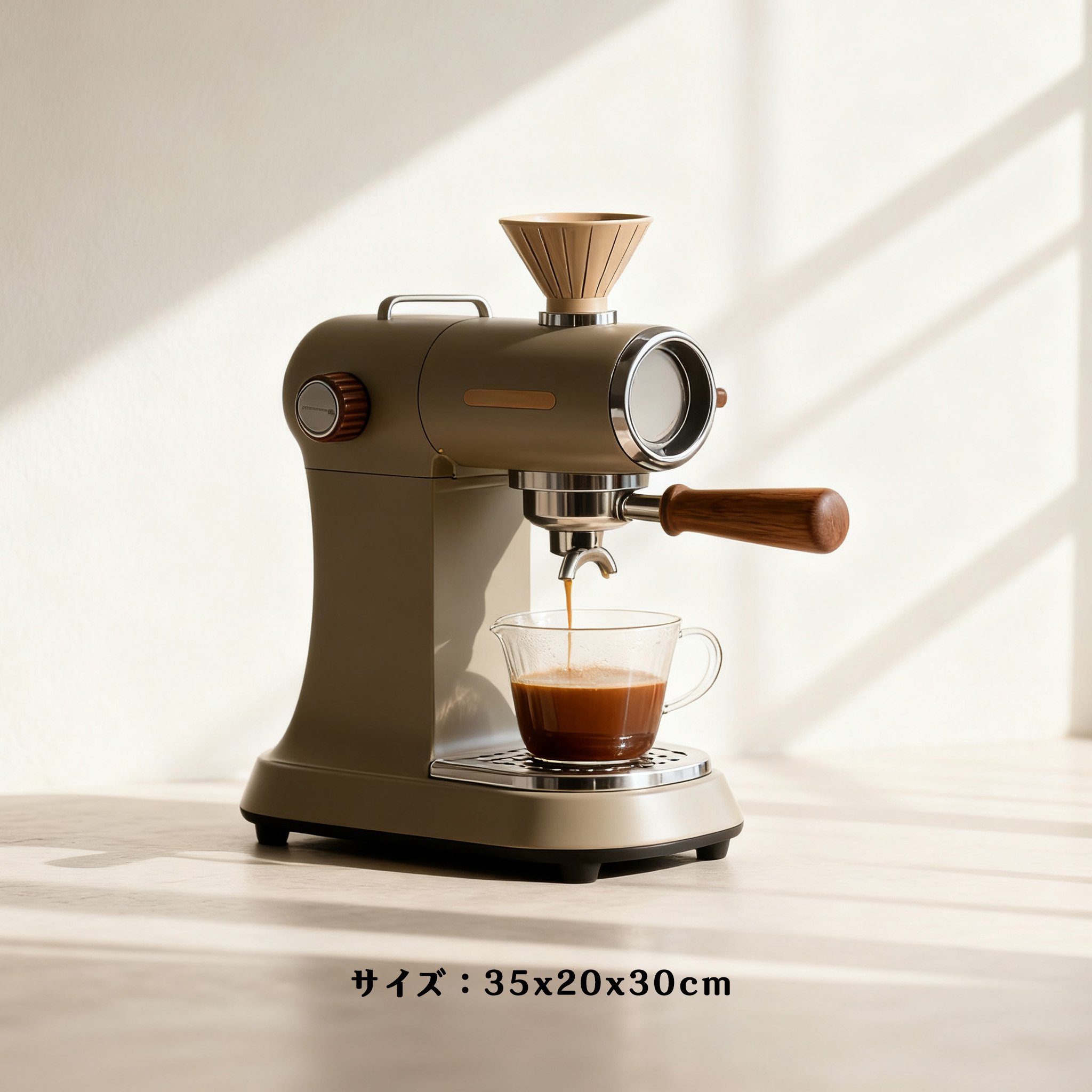 レトロデザインのエスプレッソメーカーの近接写真