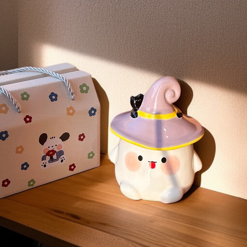 馬克杯細節特寫－貓咪幽靈圖案