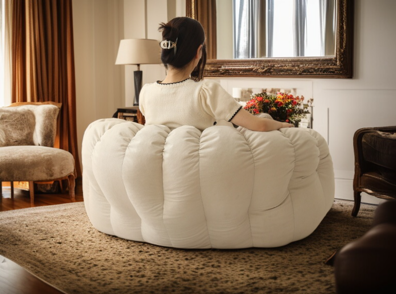 발받침 포함 빈백 의자 사용 예시