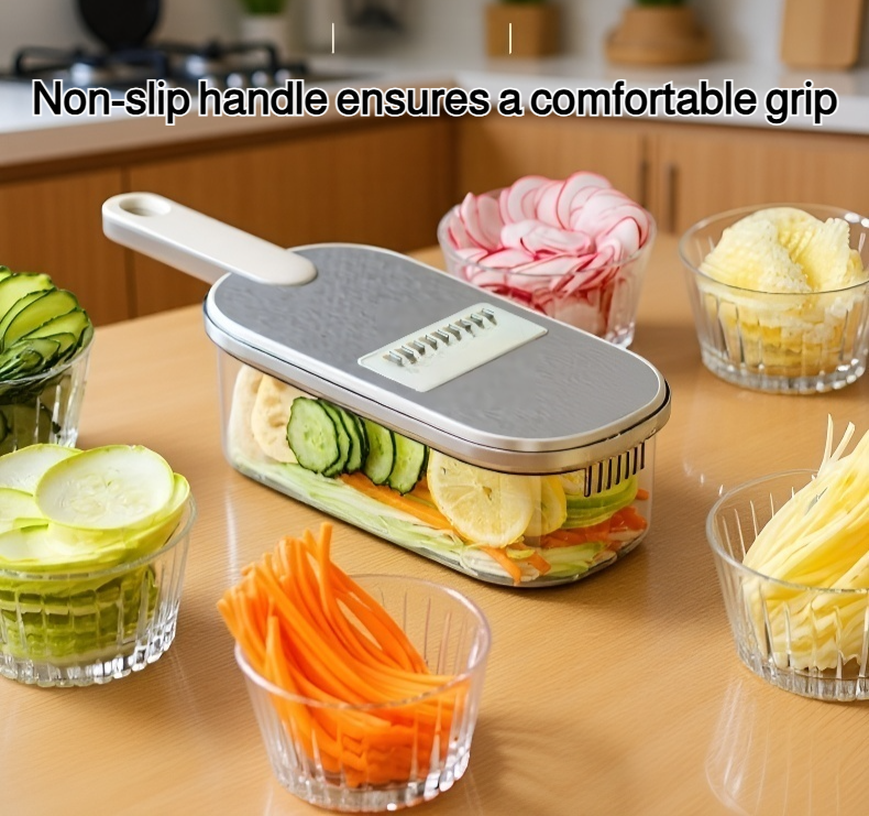 Stainless steel potato shredder slicing potatoes