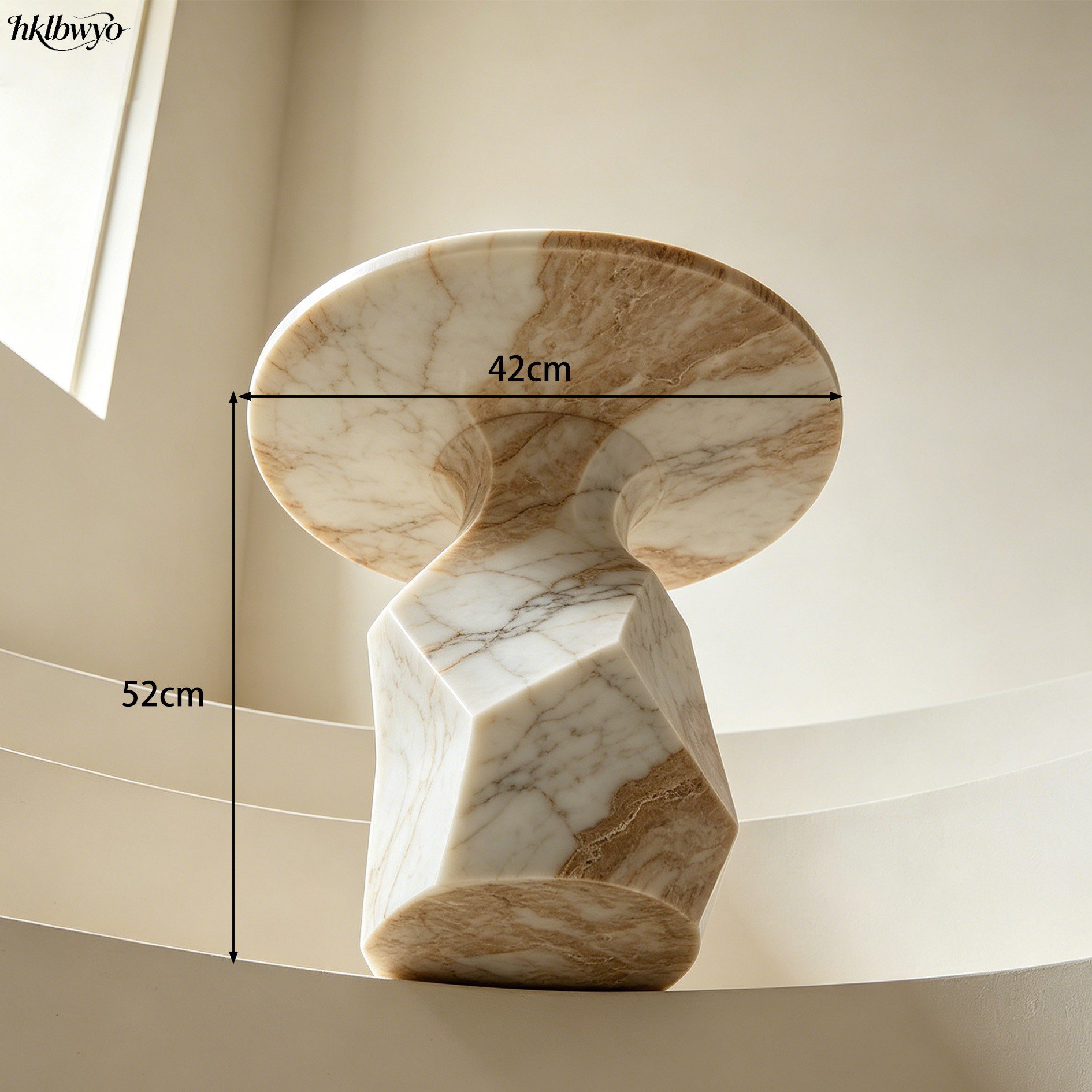 Close-up of marble tabletop and sturdy base