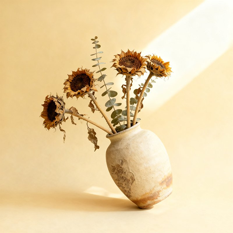 手作りガラス瓶と4本の花のセット