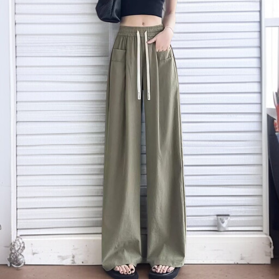 하이웨스트 아이스 롱 와이드 팬츠 여름 얇은 일자 슬림 와이드 팬츠 처짐 키 큰 통통 Mm 와이드 팬츠 캐주얼 팬츠