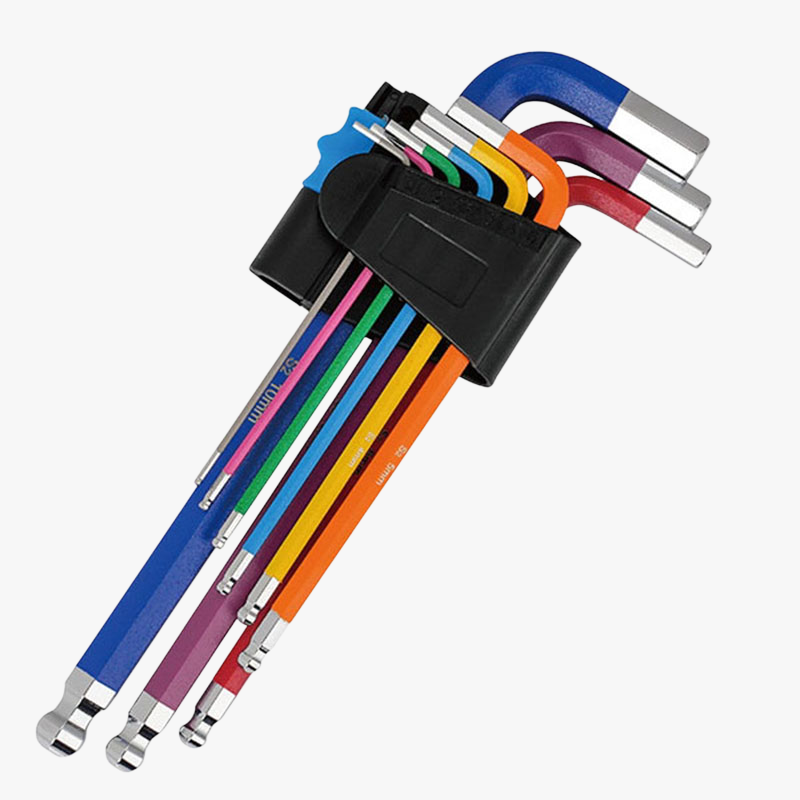 9-teiliges L-förmiges Ratschenringschlüssel- und Steckschlüsselset, buntes Schraubwerkzeug