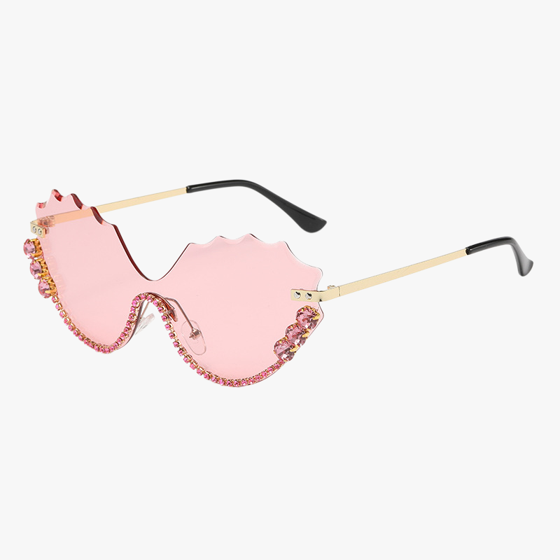 流行幾何形アイウェア　レディースUVサングラス　水晶装飾付き