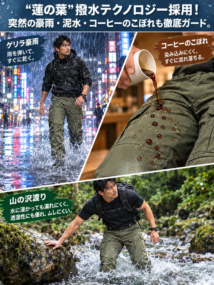 撥水ストレッチタクティカルパンツ