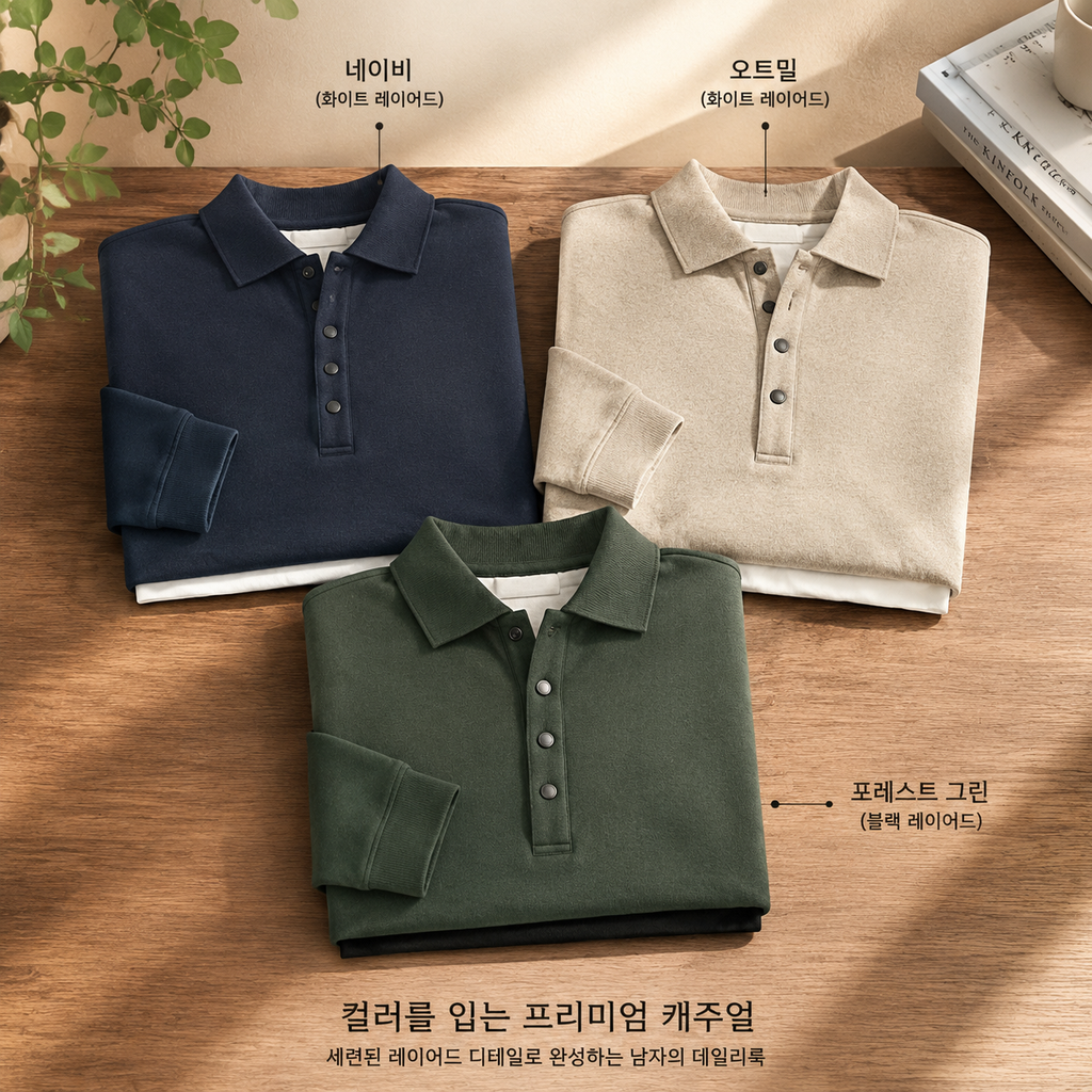 가을 루즈핏 남성 올드머니 레이어드 폴로넥 긴팔 이너
