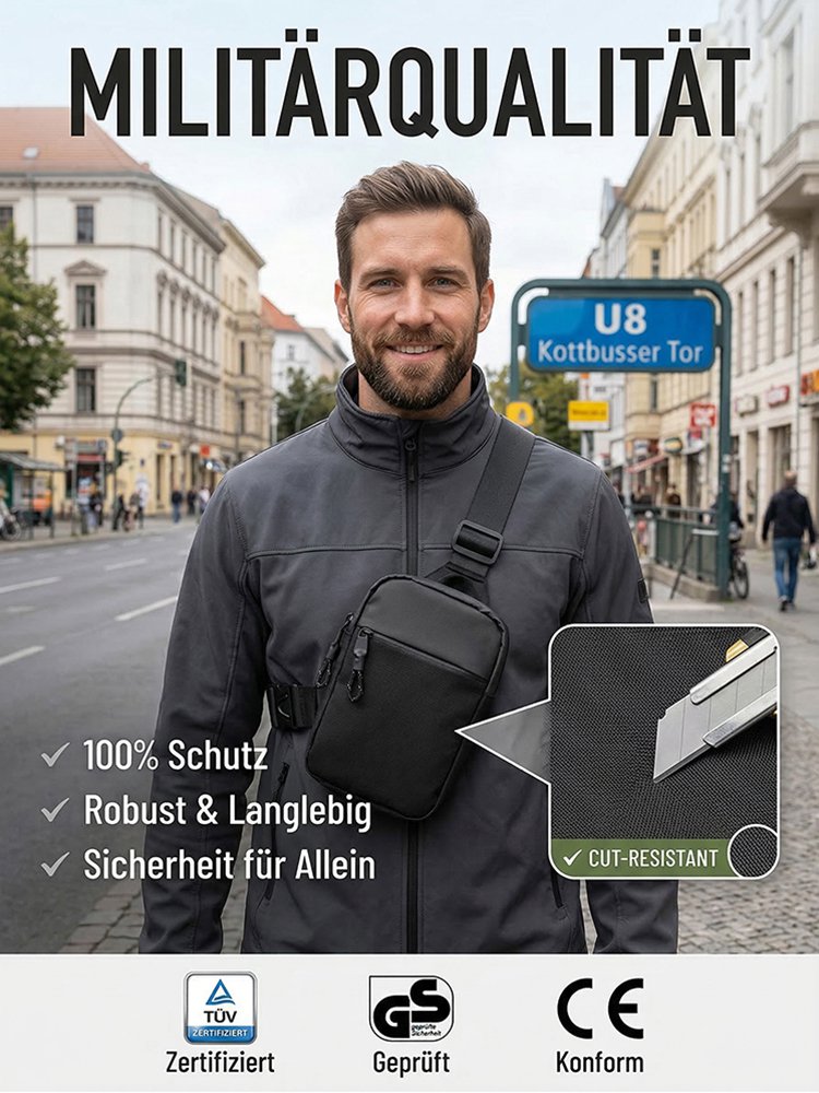 Wasserdichtes, diebstahlsicheres Brusttaschen mit mehreren Fächern
