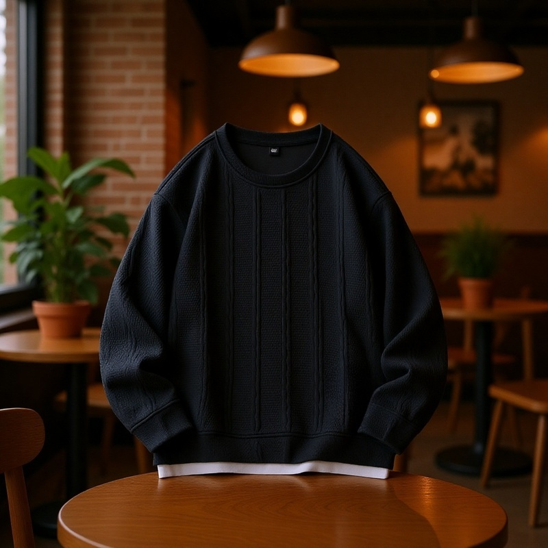 Lockeres Rundhals-Sweatshirt für Jugendliche Herrenmodemarke mit verdrehten Streifen Langarmpullover