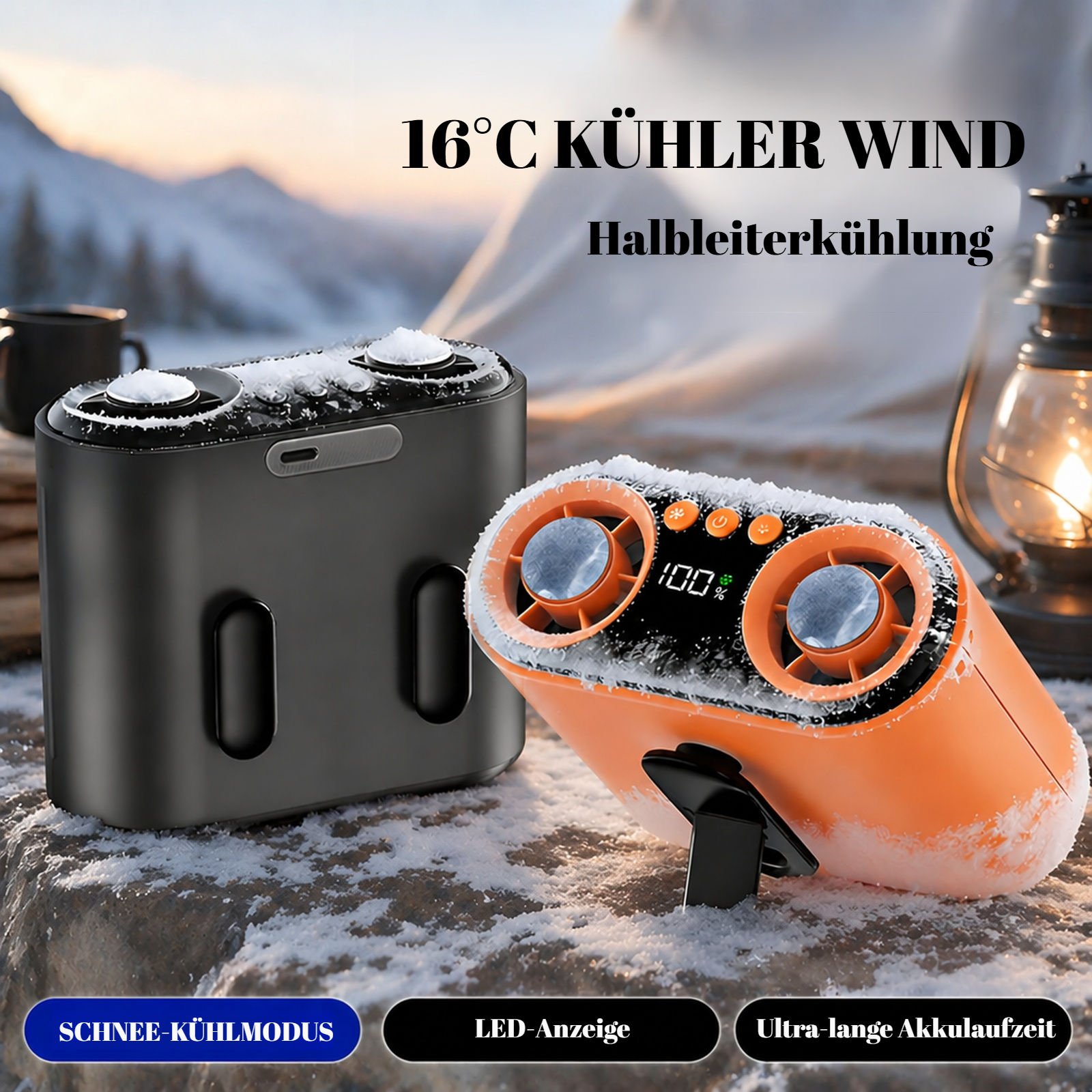 Tragbarer Mini-Ventilator mit Doppelauslass, zum Umhängen oder Aufstellen auf dem Tisch