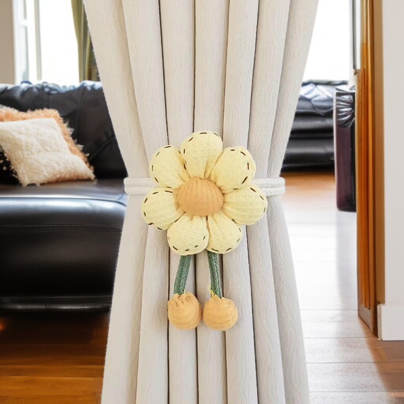 สายรัดม่านห้องนอนลายดอกไม้ ปรับได้ 1 คู่