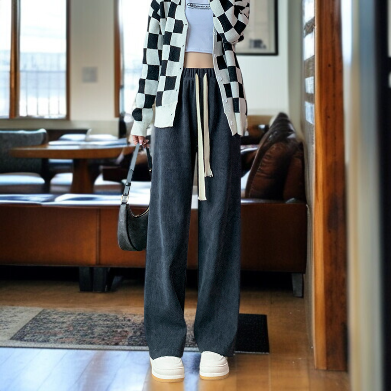 ワイドパンツ レディース シュニール織 中綿入り とろみ ハイウエスト ストレート カジュアルパンツ