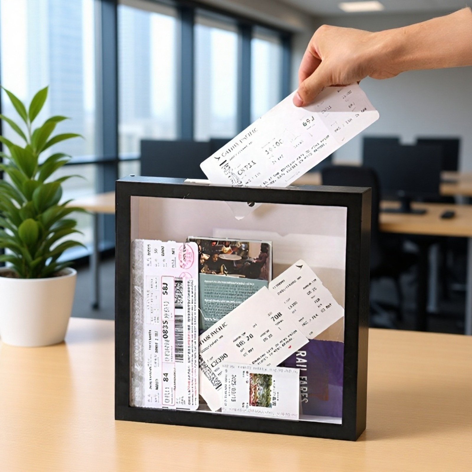 Kompaktowe pudełko na bilety w różnych kolorach