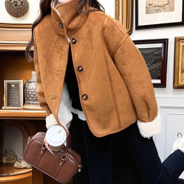 Women's Autumn Winter Short Mink Faux Suede Rider Jacket