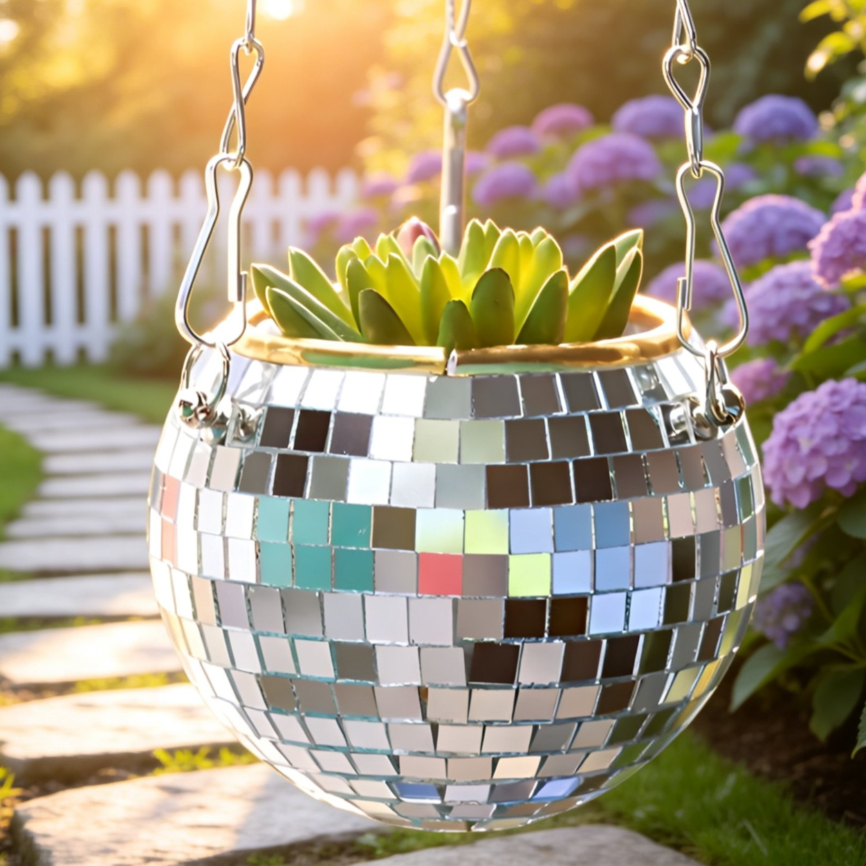 Glitzernde Diskokugel-Blumenampel für Pflanzen