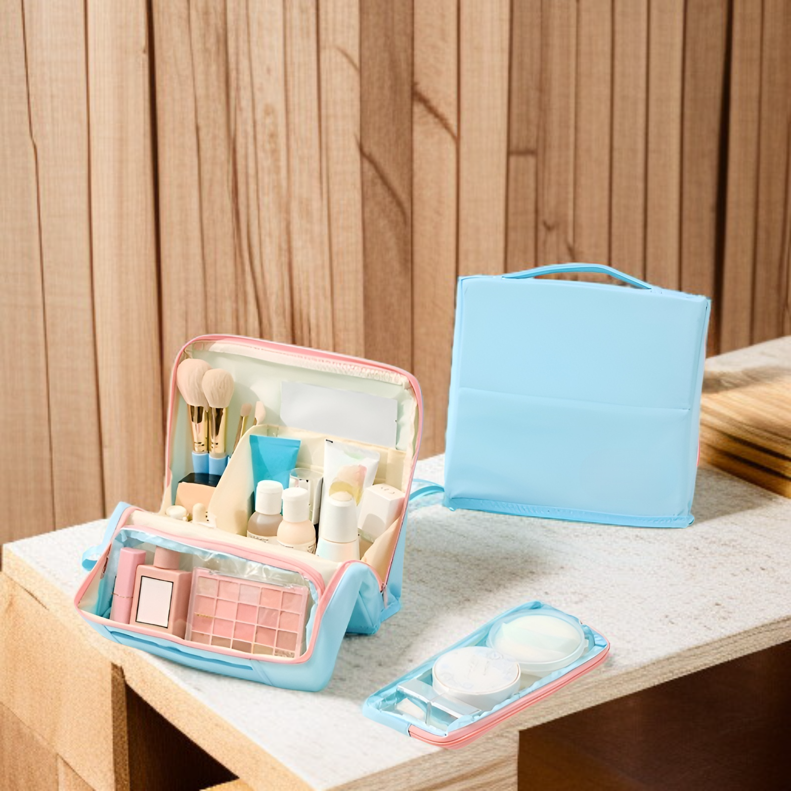 Large capacity foldable makeup bag for home