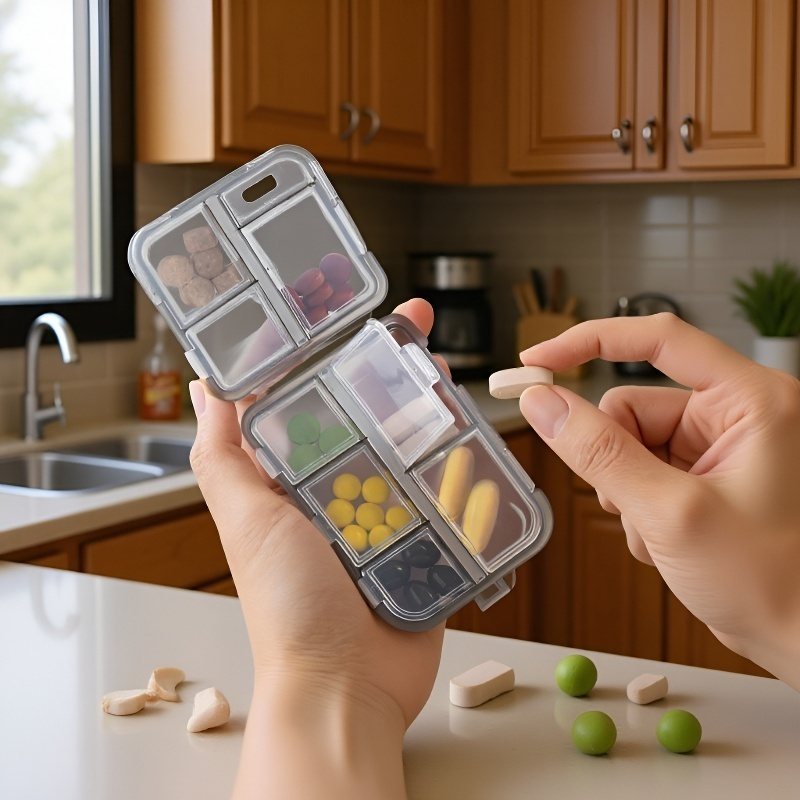 持ち運び可能な透明な仕切り付き密閉式ピルケース