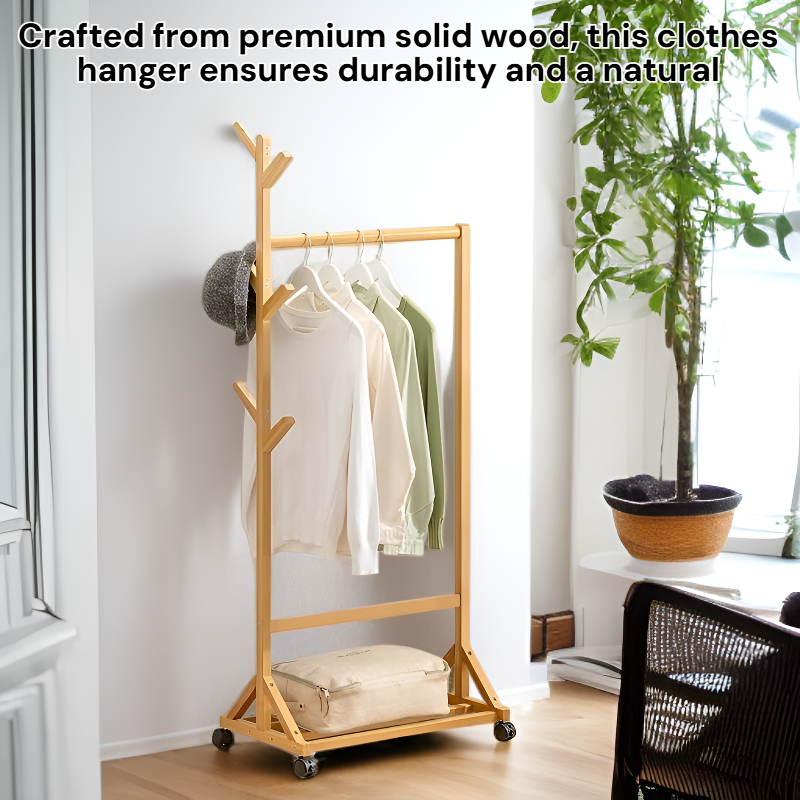 Solid Wood Clothes Hanger for Bedroom, Multifunctional Hat and Clothes Rack, Simple and Stylish