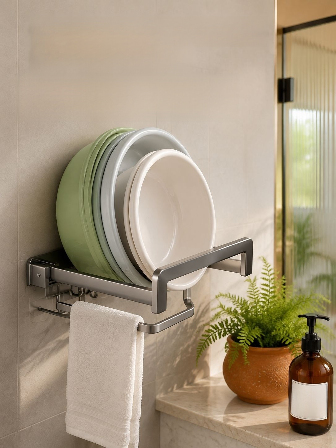 Estante plegable para lavabo sin perforación