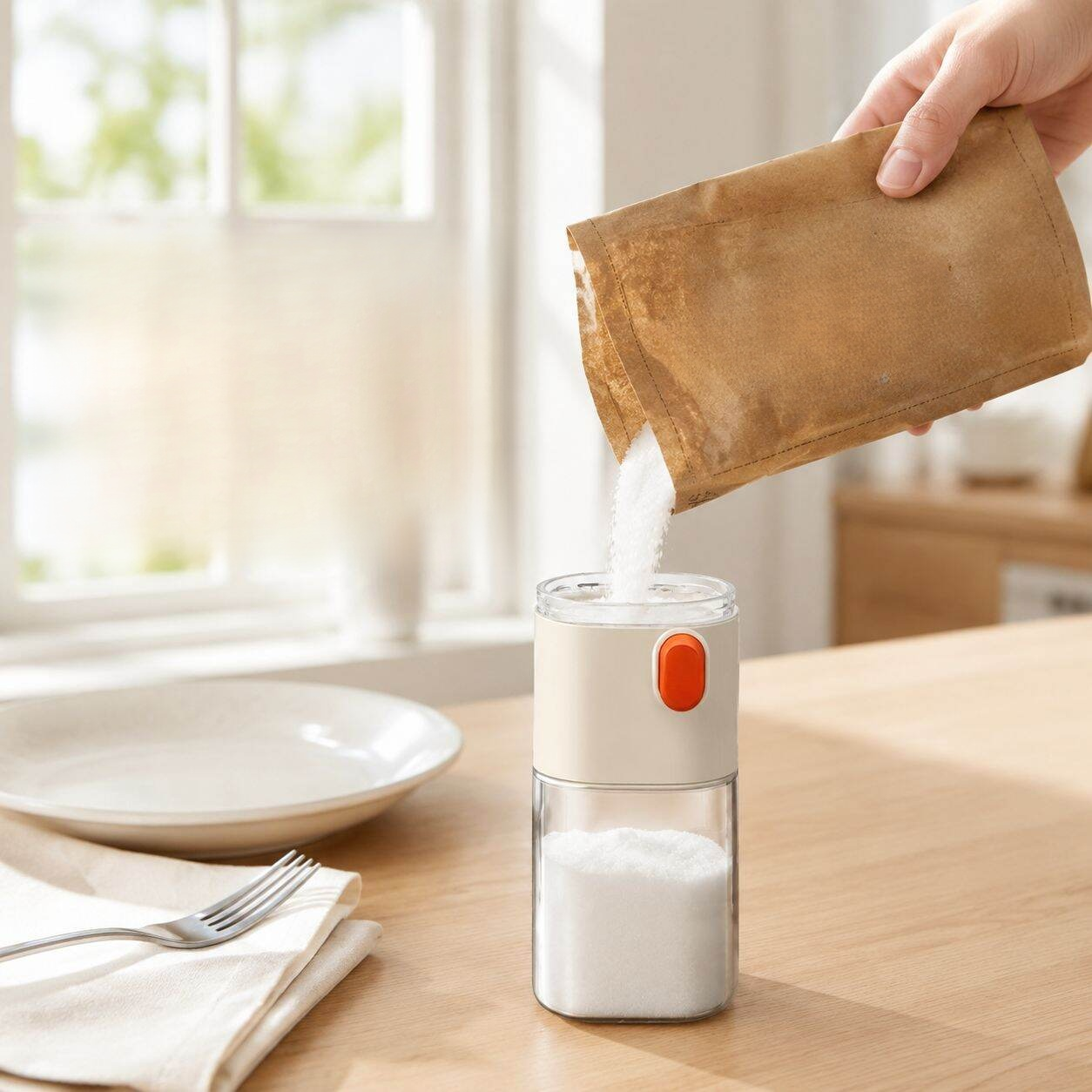 Japanese-Style Press-to-Measure Spice Jar, Moisture-proof Quantitative Salt Container