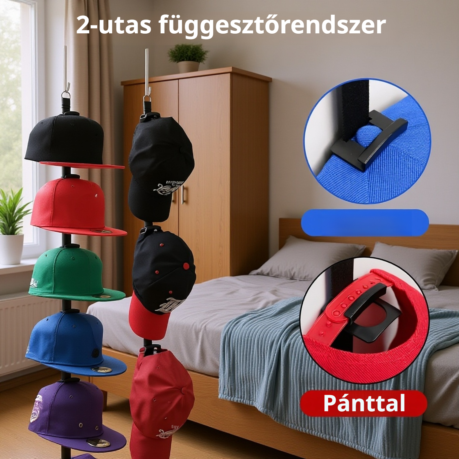  Dupla irányú ajtóra akasztható sapkatartó kampókkal 