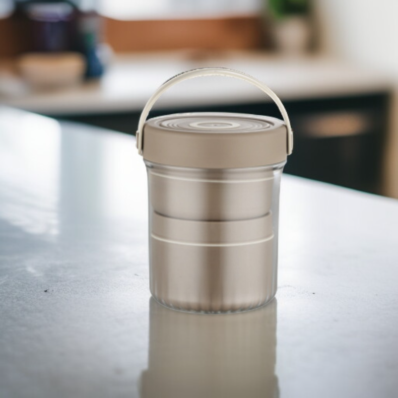 علبة طعام دائرية من الستانلس ستيل مع حافظ للحرارة للطلاب الابتدائيين قابلة للحمل