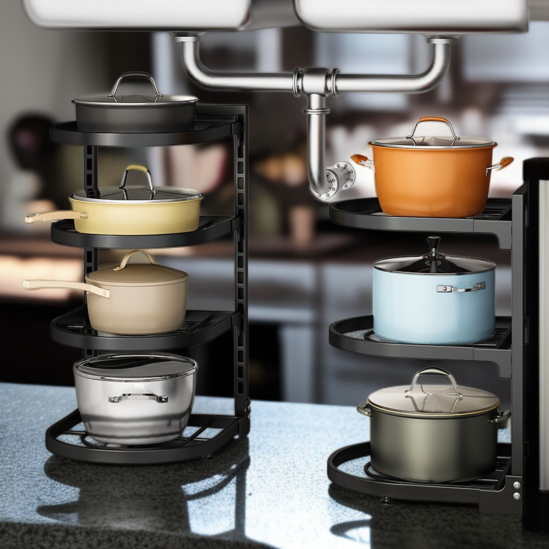 캐비닛 싱크대 아래 다층 냄비 랙 수납 선반