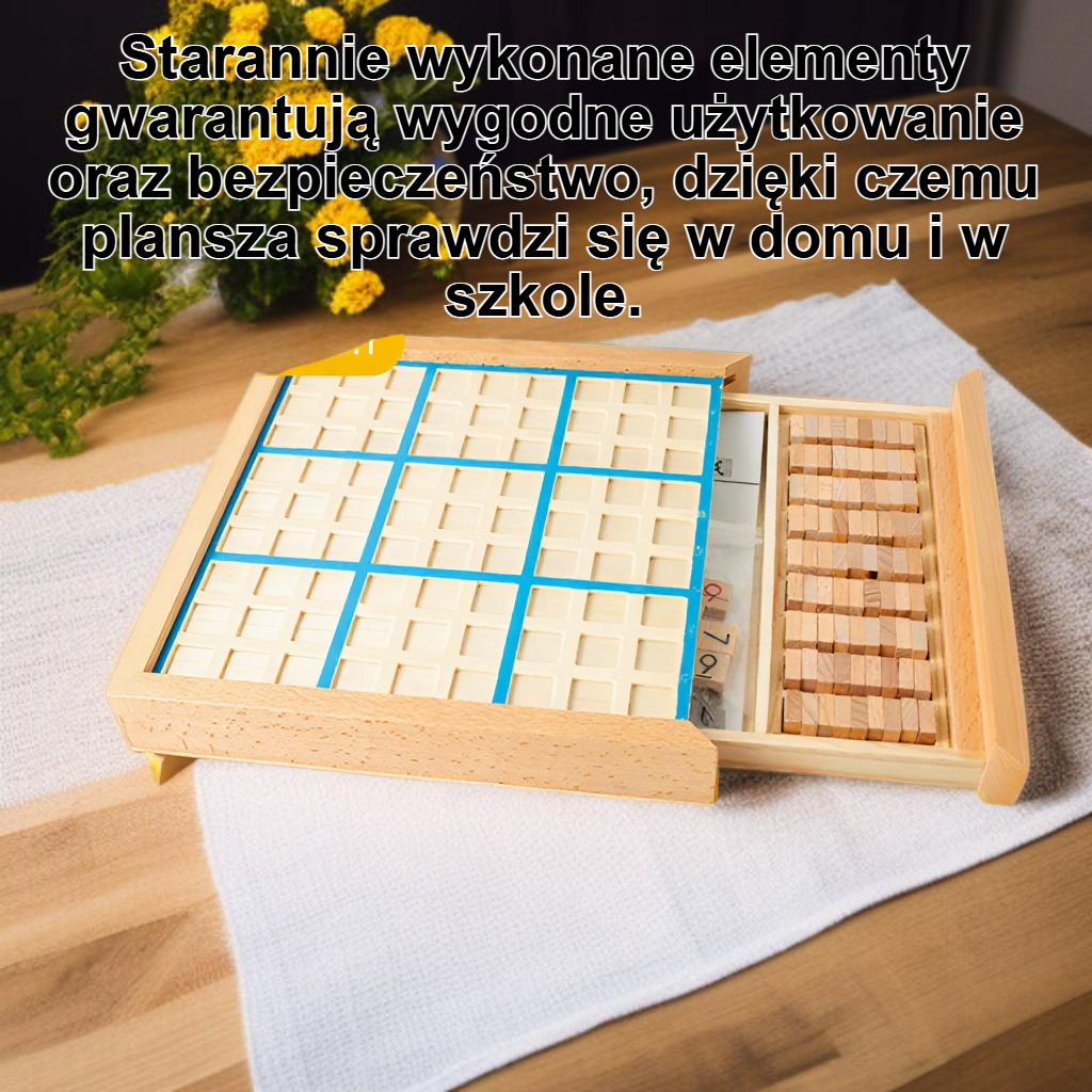 Drewniana plansza do sudoku z dziewięcioma polami na stole