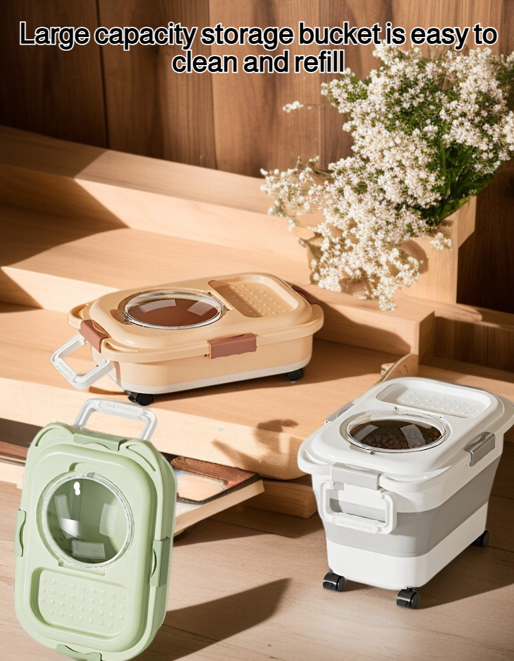 Folding sealed grain storage bucket for home kitchen