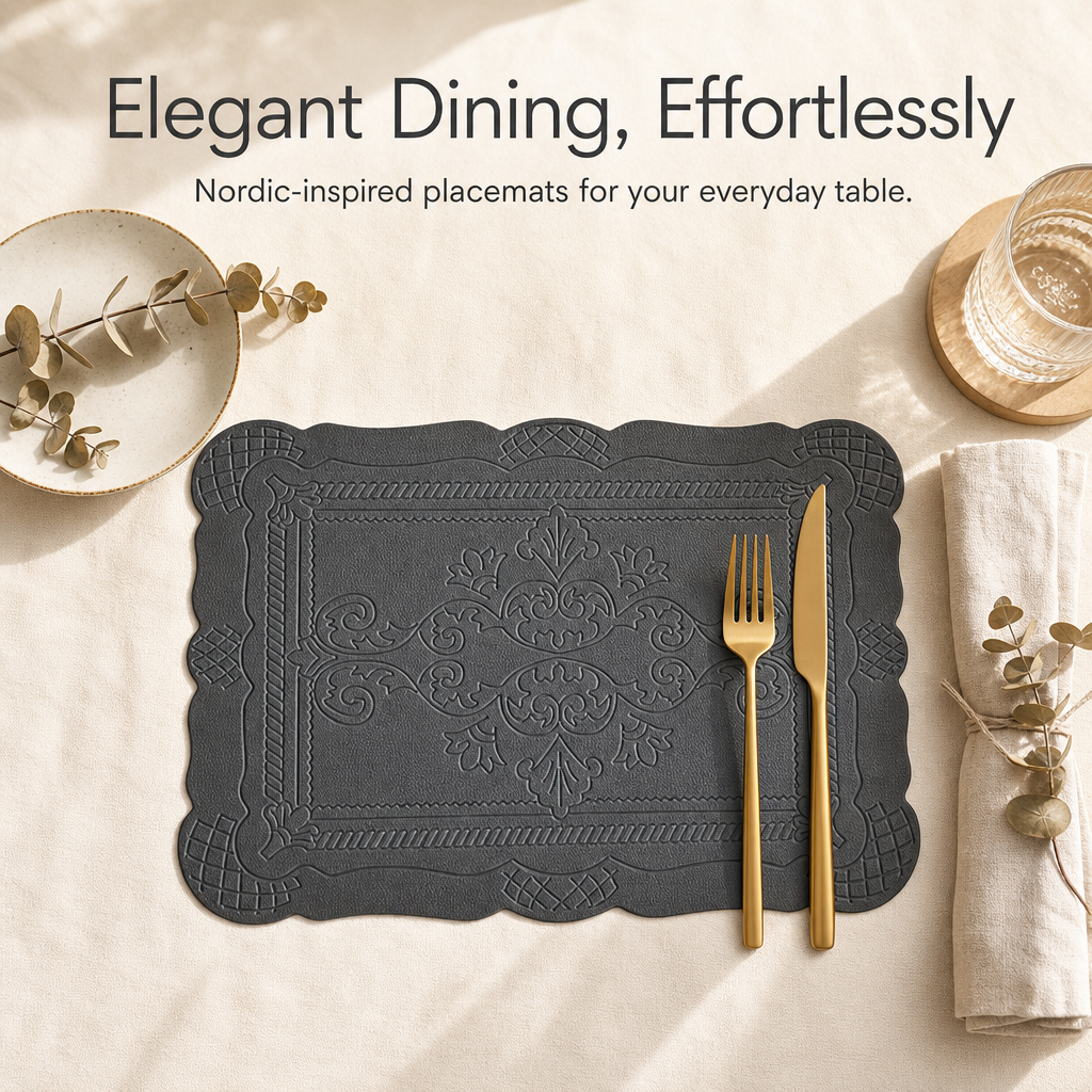 Vintage Embossed Faux Leather Placemat Nordic Totem Heat Resistant Waterproof Table Mat