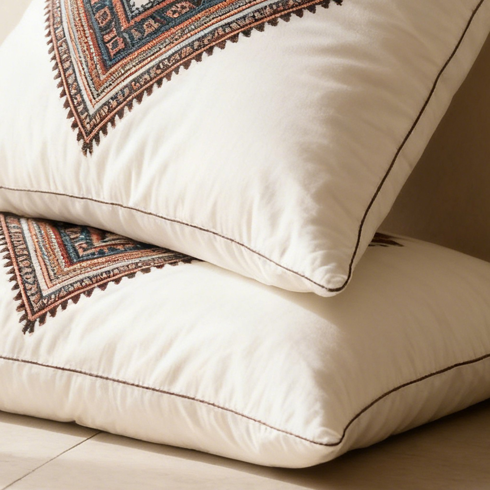 หมอนตกแต่งผ้าฝ้ายพร้อมงานปัก (แพ็คคู่)