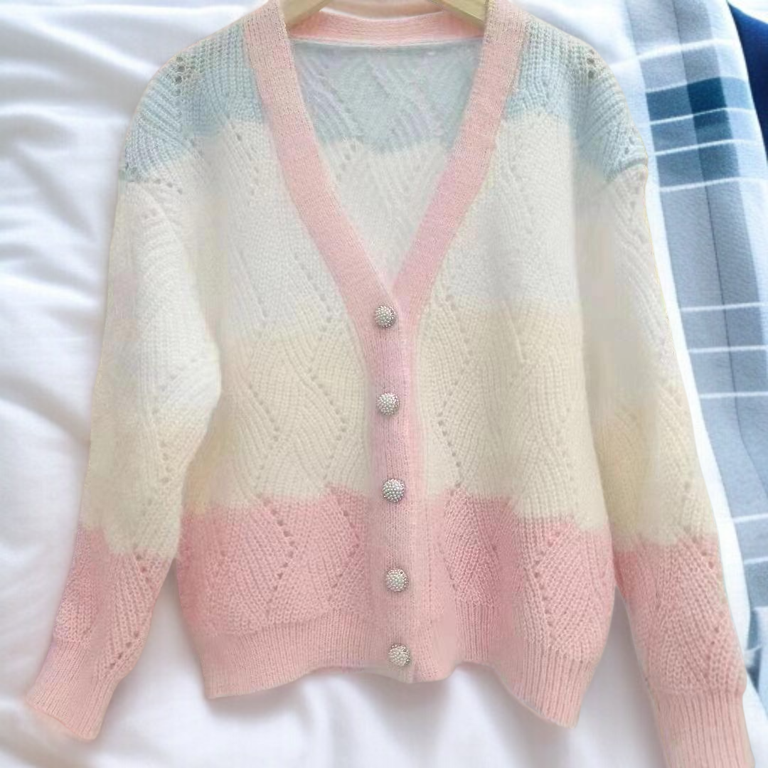 봄옷 상의 오버핏 슬림 니트 카디건 코트 컬러 펀칭 긴팔 브이넥 상의