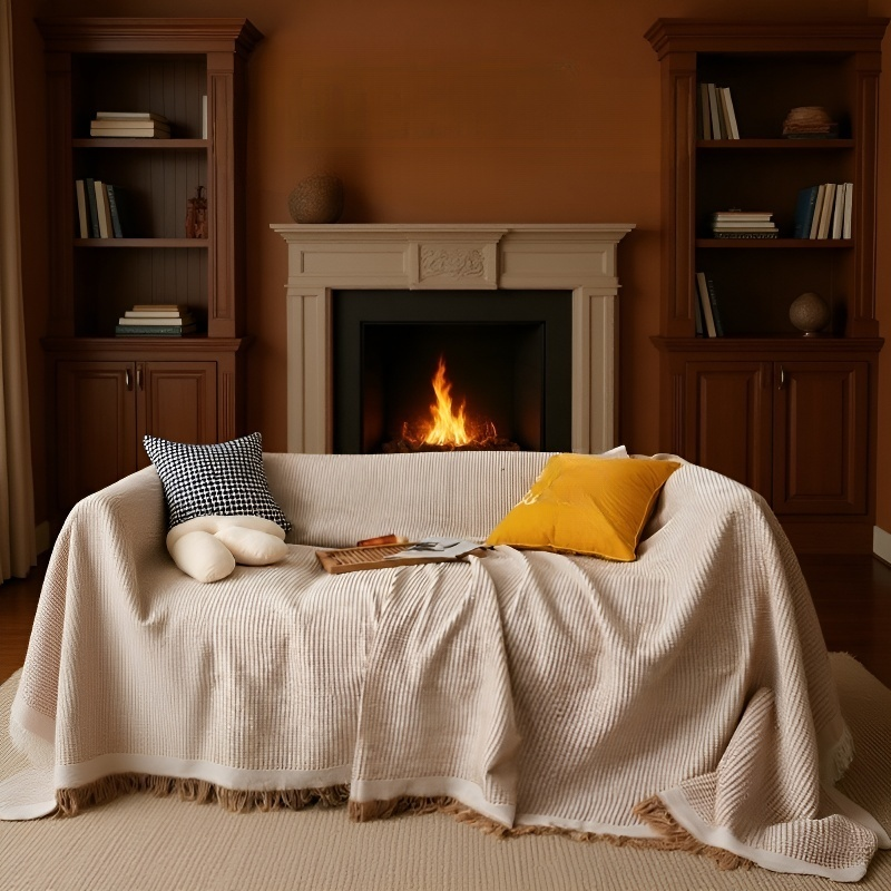 Detailansicht der Baumwollstruktur der Sofadecke