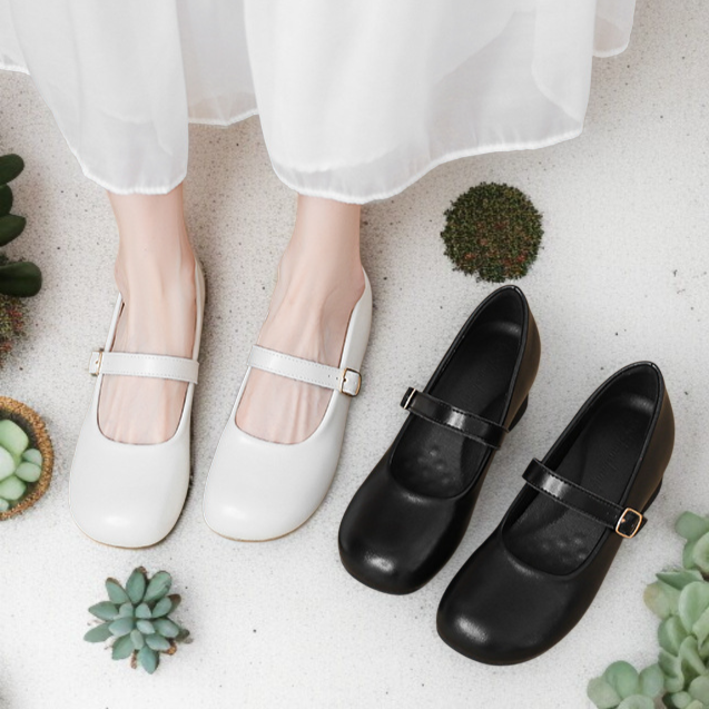 フェアリースタイルの上品なメリージェーンシューズ（女性用）2025年秋新作、シングルストラップのラウンドトゥシューズ（スカート付き）