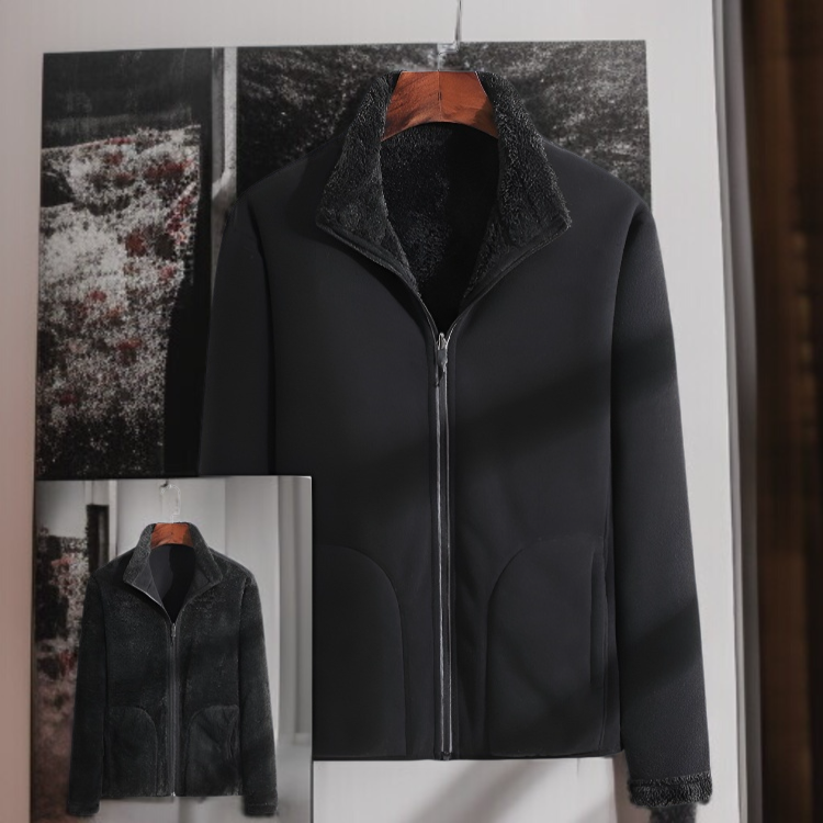 秋冬用の裏起毛厚手ジャンパー・カーディガン・フード付きコート・コーラル両面コート