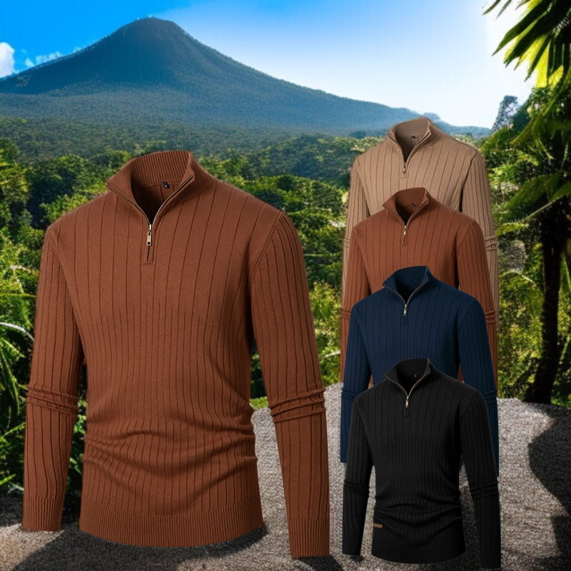 남자 반폴라니트 폴라지퍼 긴팔 솔리드 풀오버 남자 반폴라니트 세트