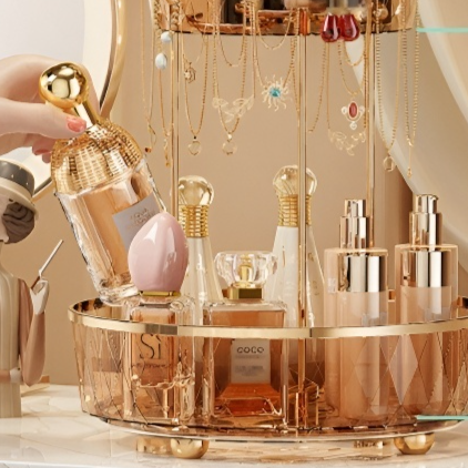 Transparenter drehbarer Aufbewahrungsständer für Kosmetik und Schmuck – zweilagig für Schminktisch