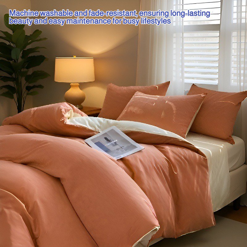 Simple solid color four-piece bed sheet set