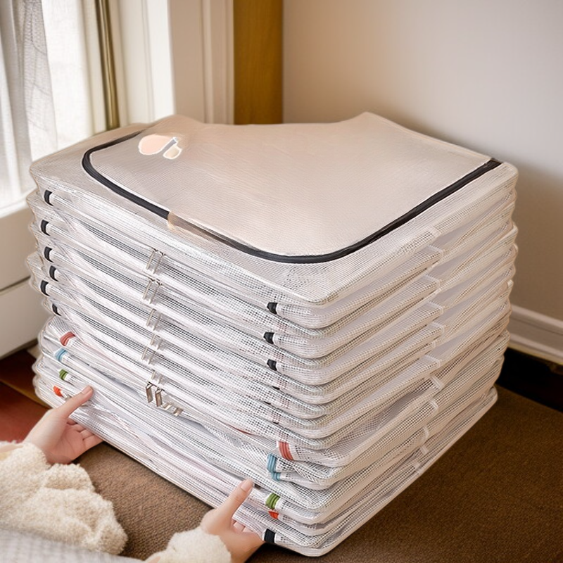 กล่องเก็บเสื้อผ้าใสใต้เตียงในหอพัก ขนาดใหญ่ กันน้ำพร้อมโครงเหล็กแบบแบน
