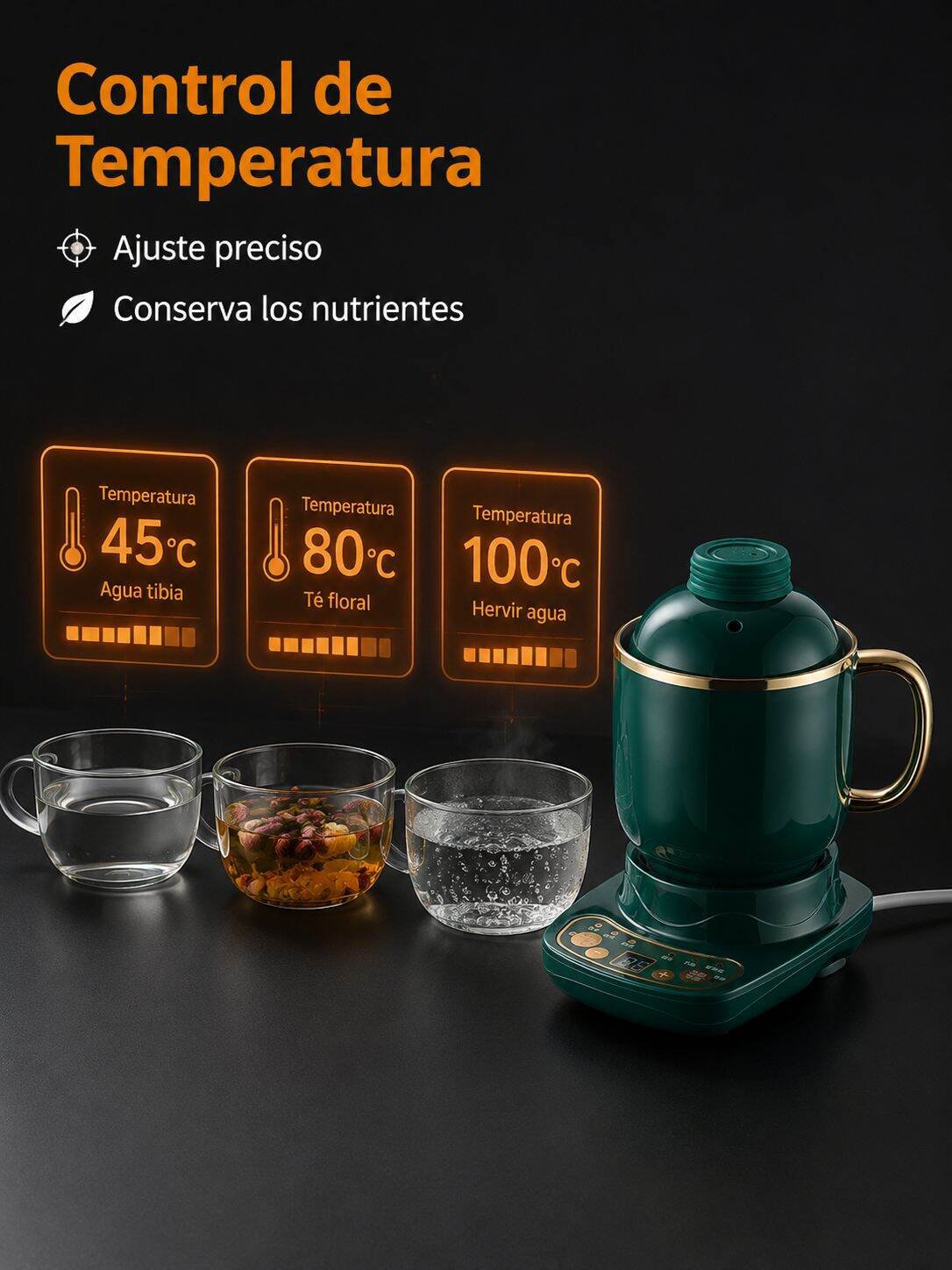 Taza eléctrica portátil cocinando verduras frescas