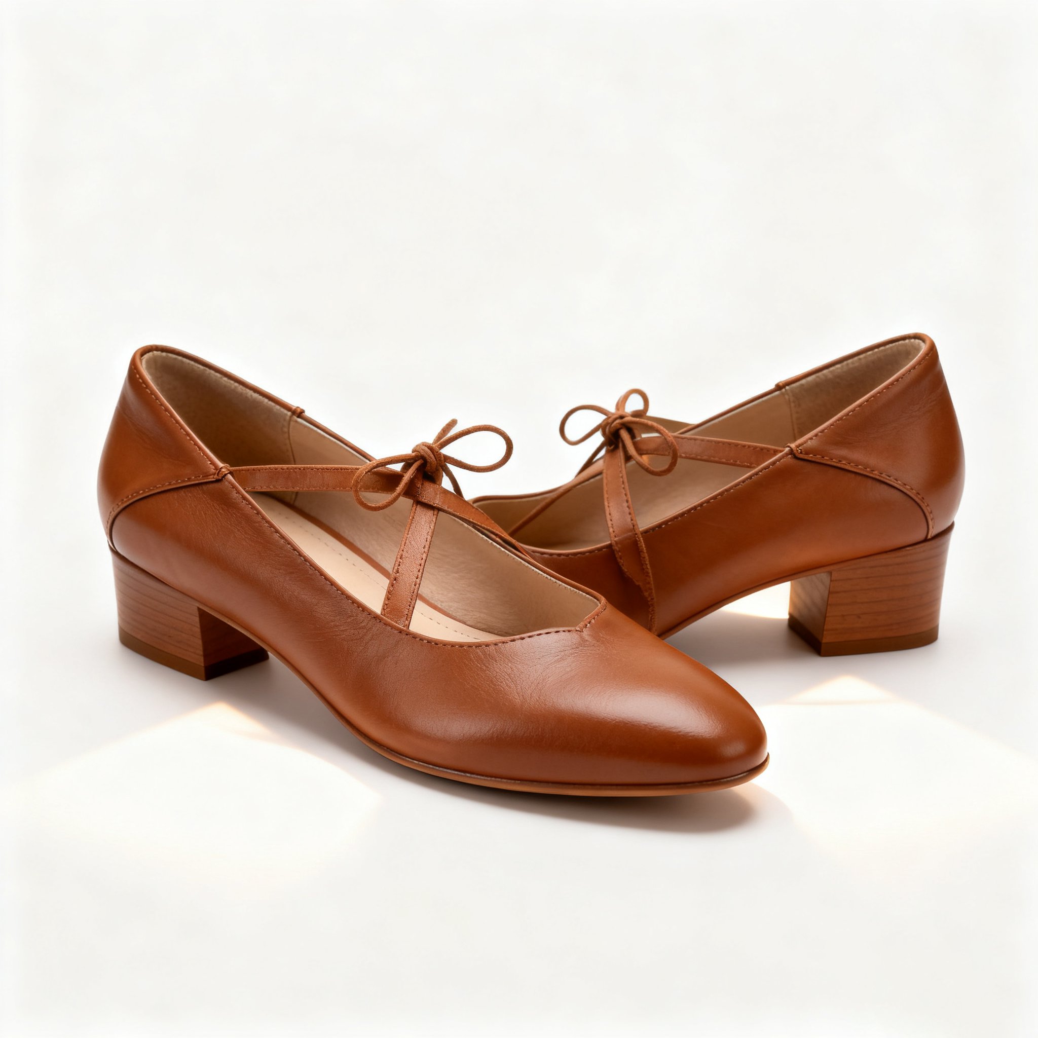 여성 레이스업 미들힐 가죽 구두