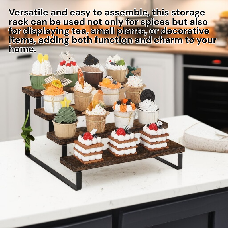 Wooden Countertop Spice Storage Display Rack Multi-Layer Kitchen Organizer