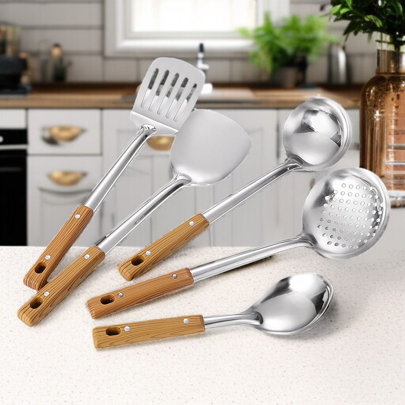 Lot de 3 ustensiles de cuisine en acier inoxydable épaissi, poignées isolantes