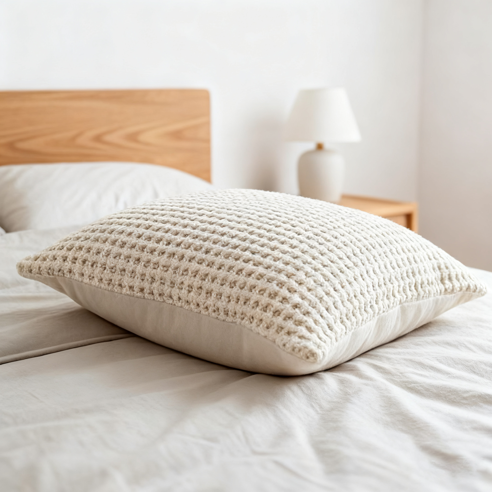 세련된 디자인의 오프화이트 울 베개