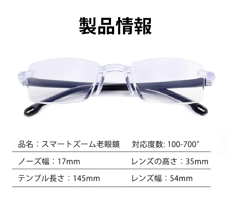 2024年新作自動ズーム老眼鏡の正面画像