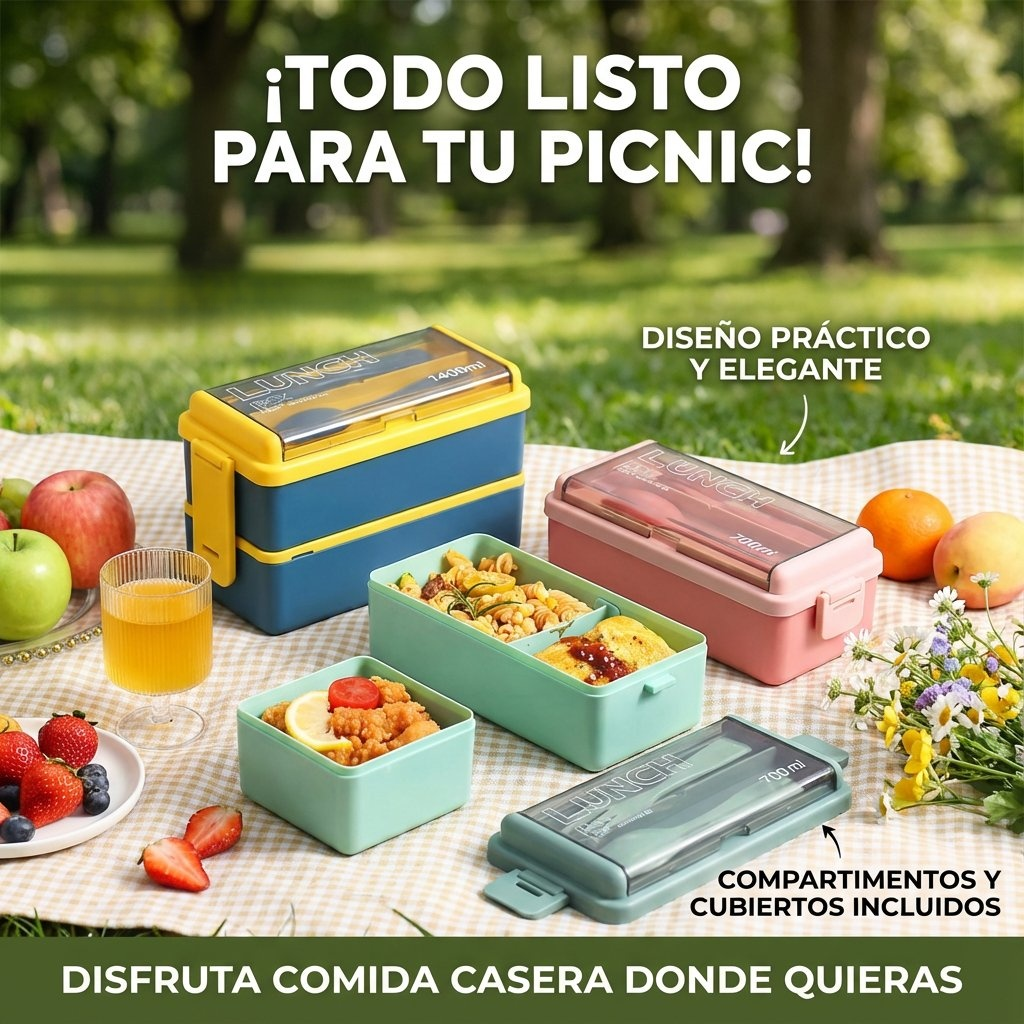 Caja de almuerzo portátil de doble capa, microondas, separada y de gran capacidad